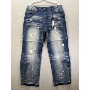 Rockstar Original Jeans Mens 38x34 Blue RSM205 Flare Denim Paint Splatter Zips